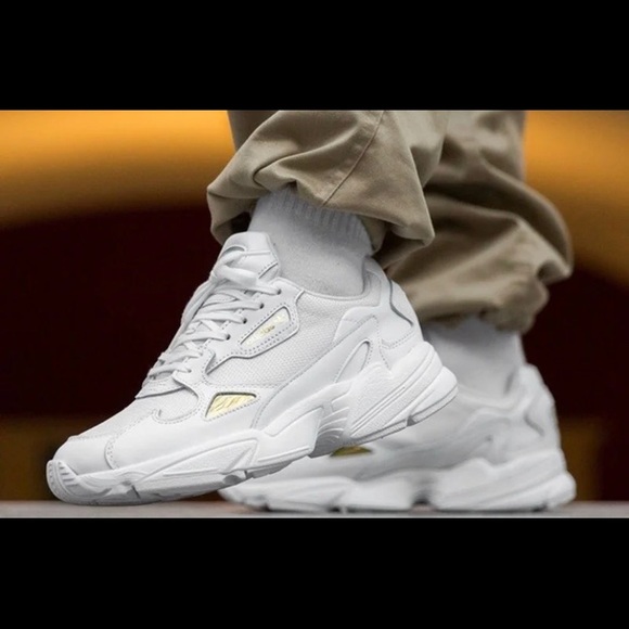 adidas white & gold falcon trainers